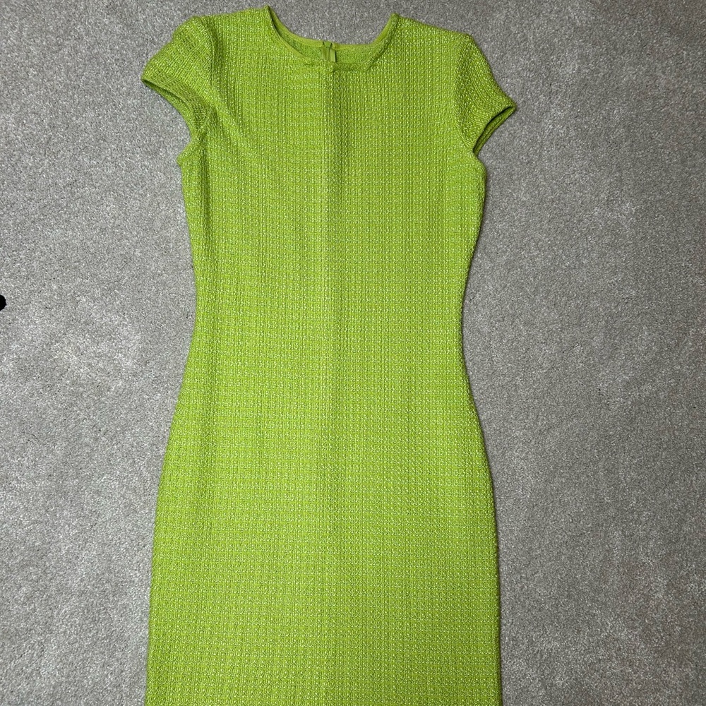 Gorgeous St. John midi tweed green dress.